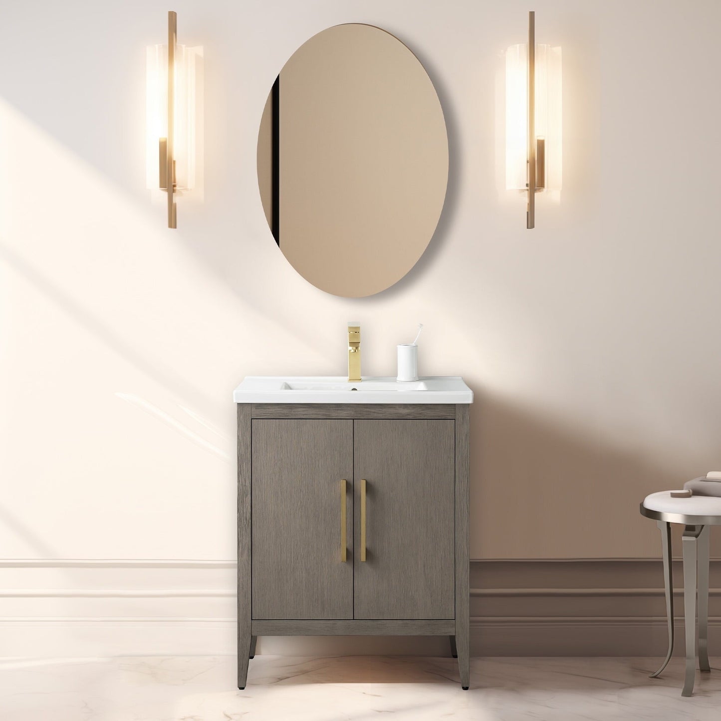 Meuble-lavabo de salle de bain Vanity Art avec lavabo simple, plateau en céramique, disponible en 20, 24 ou 30 pouces.