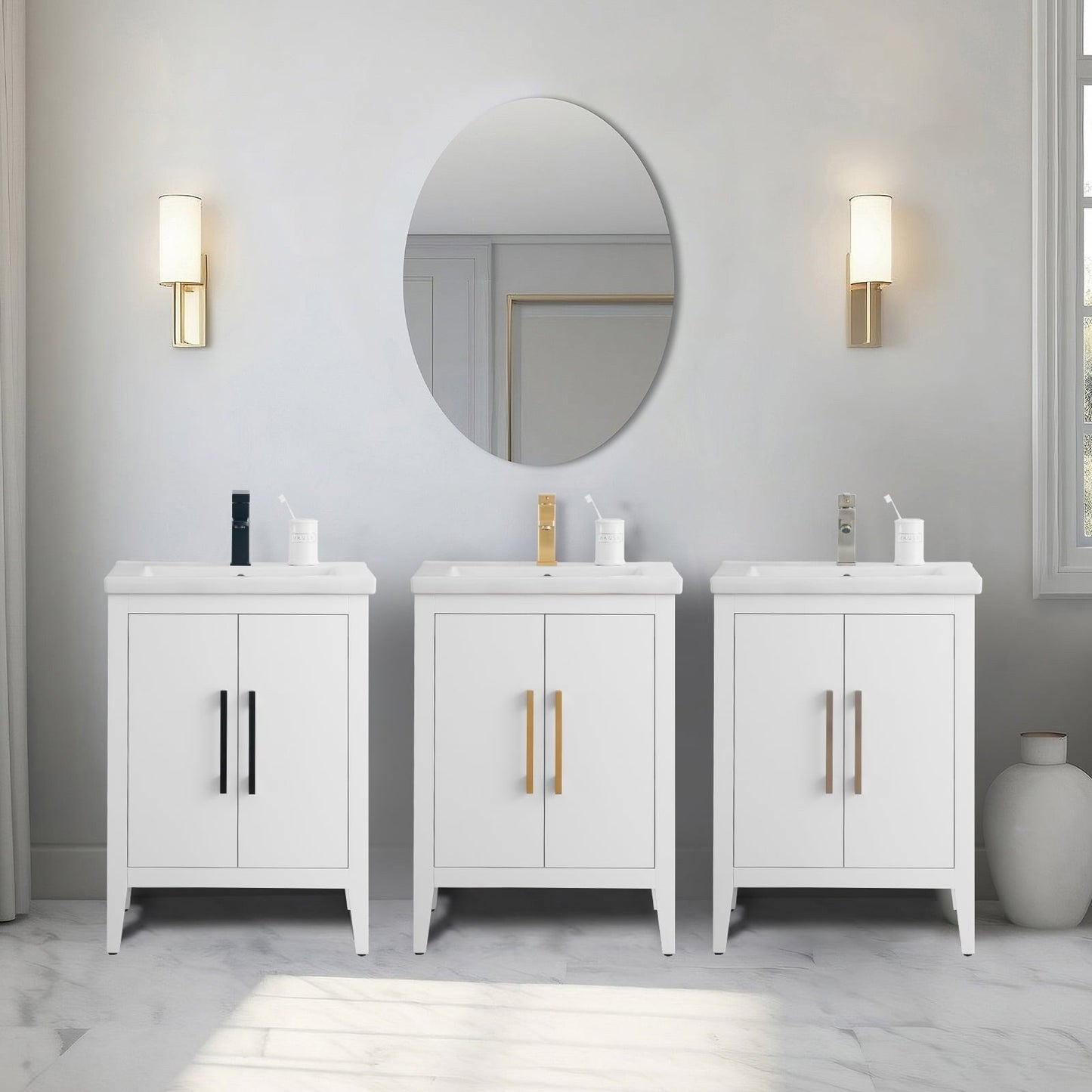 Meuble-lavabo de salle de bain Vanity Art avec lavabo simple, plateau en céramique, disponible en 20, 24 ou 30 pouces.