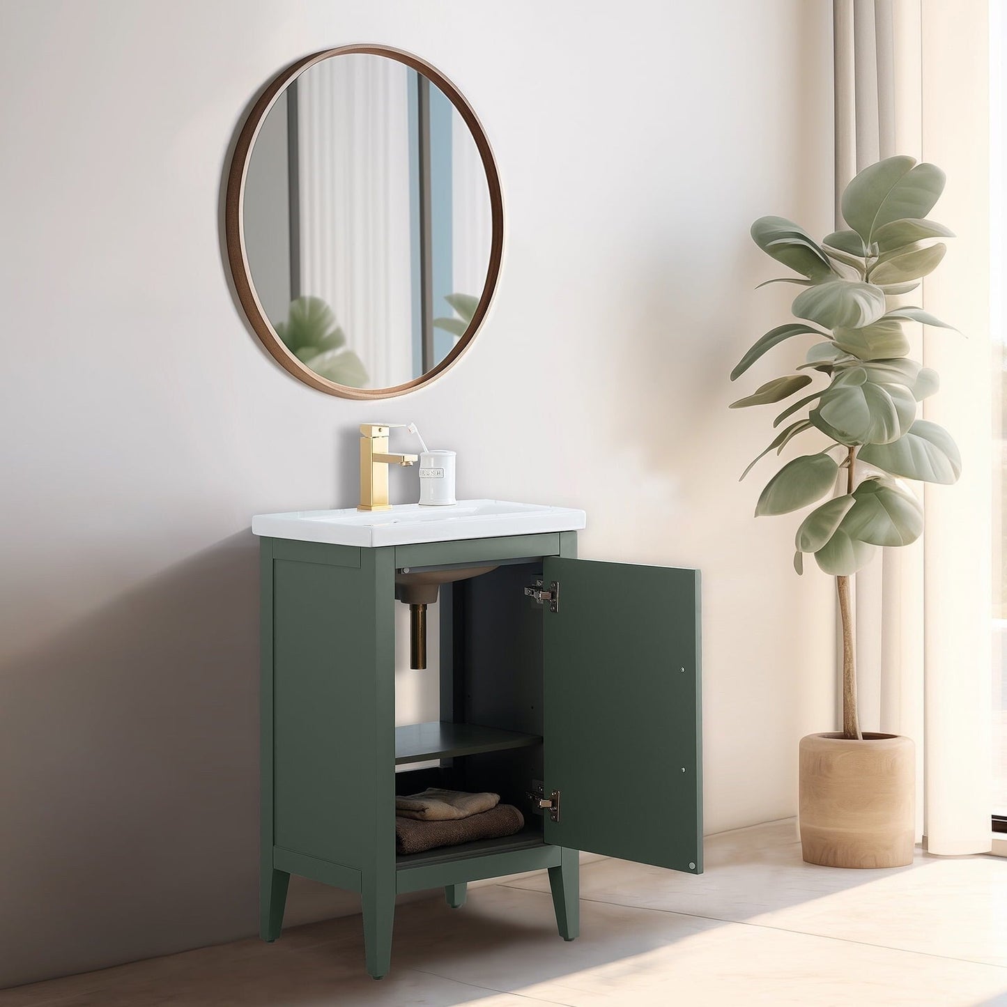 Meuble-lavabo de salle de bain Vanity Art avec lavabo simple, plateau en céramique, disponible en 20, 24 ou 30 pouces.