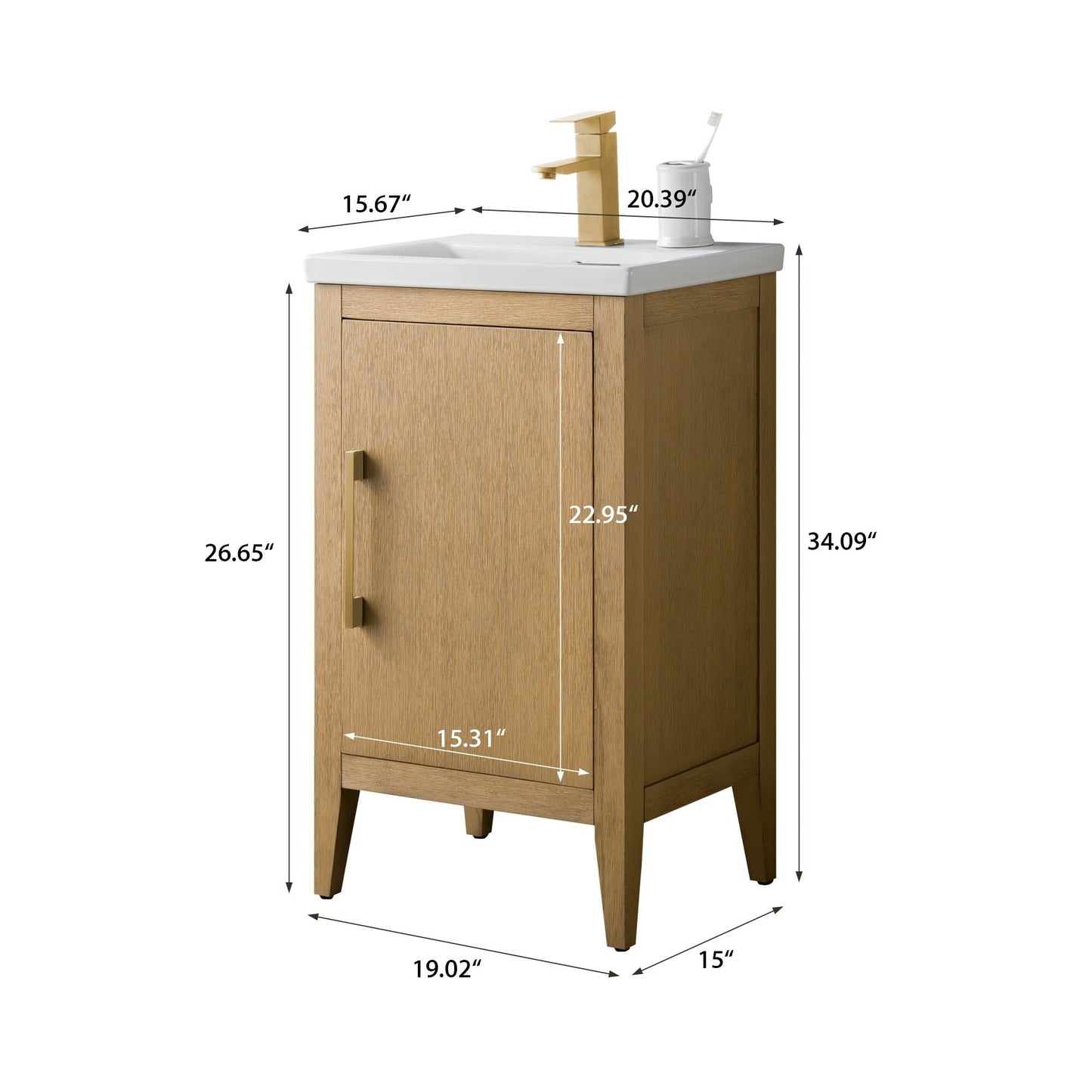 Meuble-lavabo de salle de bain Vanity Art avec lavabo simple, plateau en céramique, disponible en 20, 24 ou 30 pouces.