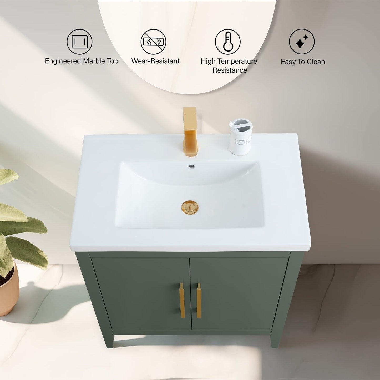 Meuble-lavabo de salle de bain Vanity Art avec lavabo simple, plateau en céramique, disponible en 20, 24 ou 30 pouces.
