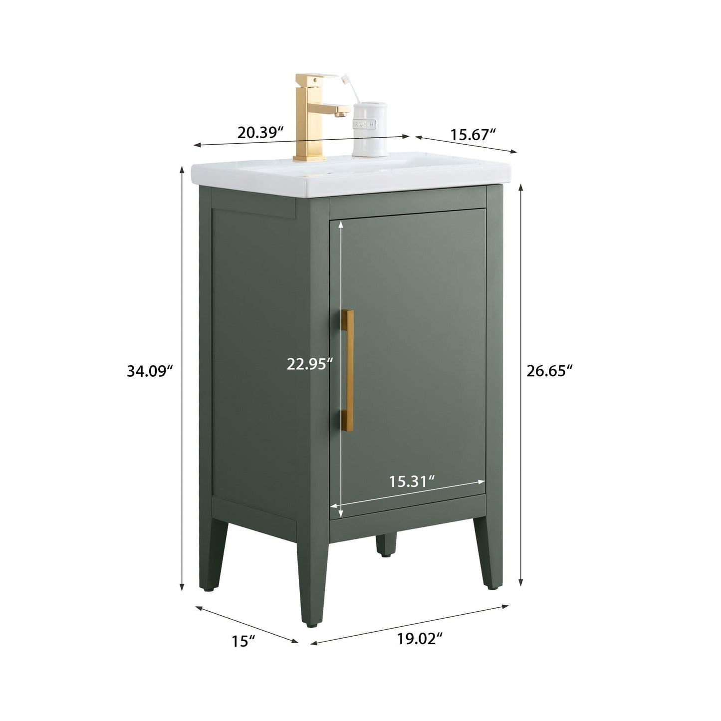 Meuble-lavabo de salle de bain Vanity Art avec lavabo simple, plateau en céramique, disponible en 20, 24 ou 30 pouces.