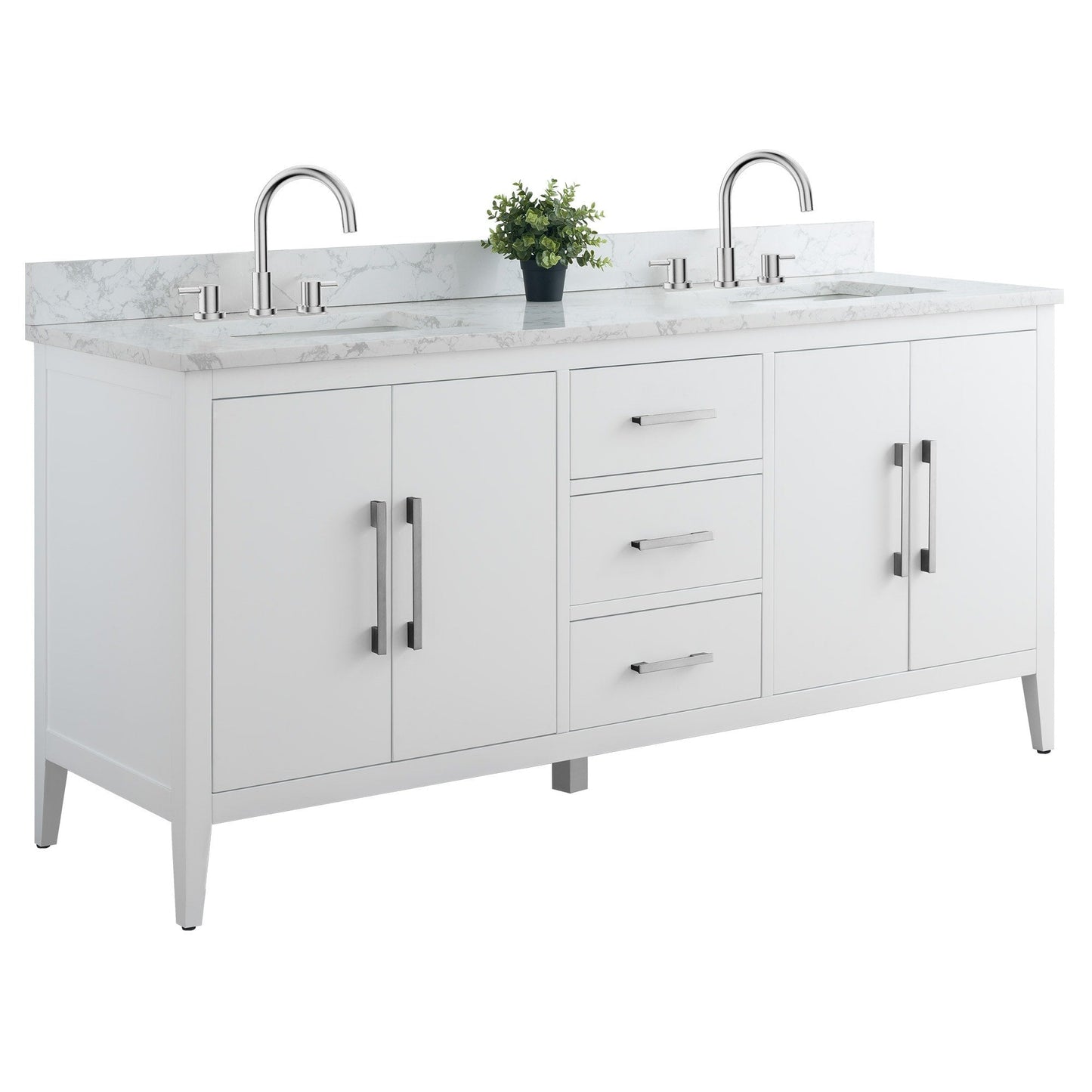 Meuble-lavabo de salle de bain Art 72 avec double lavabo et dessus en marbre synthétique.