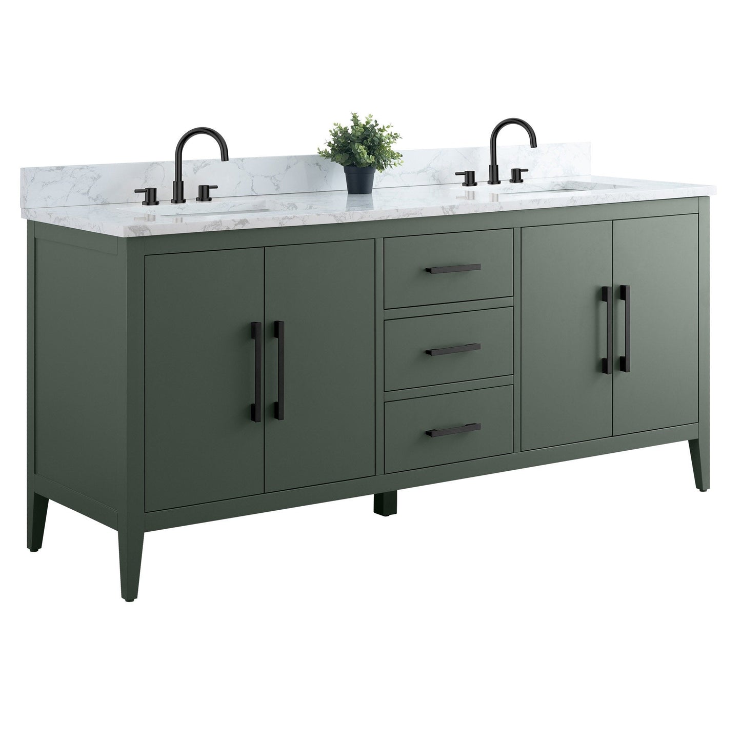 Meuble-lavabo de salle de bain Art 72 avec double lavabo et dessus en marbre synthétique.