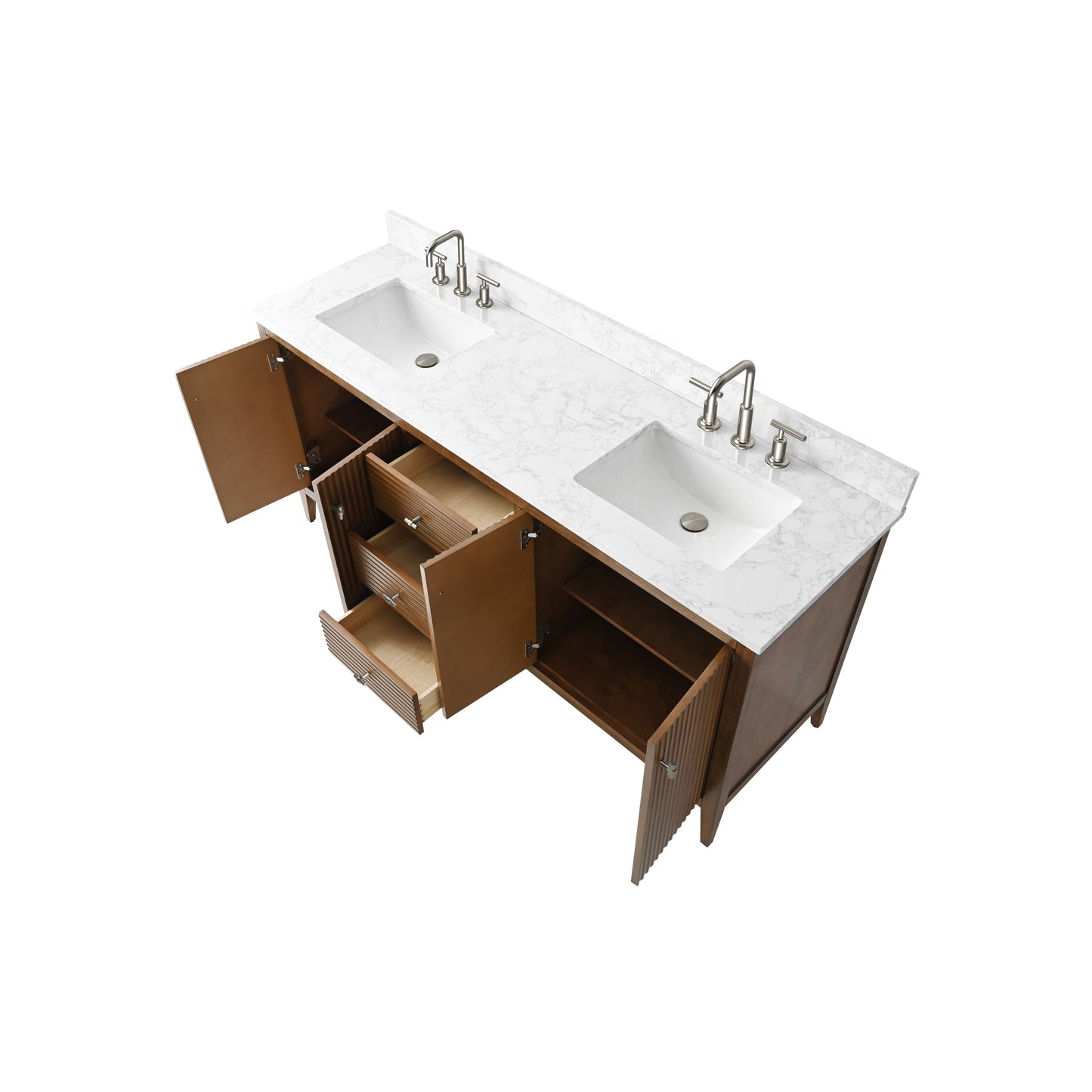 Meuble-lavabo de salle de bain Art 72 avec double lavabo et dessus en marbre synthétique.
