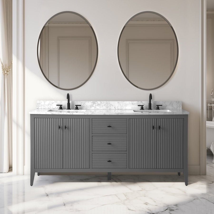 Meuble-lavabo de salle de bain Art 72 avec double lavabo et dessus en marbre synthétique.