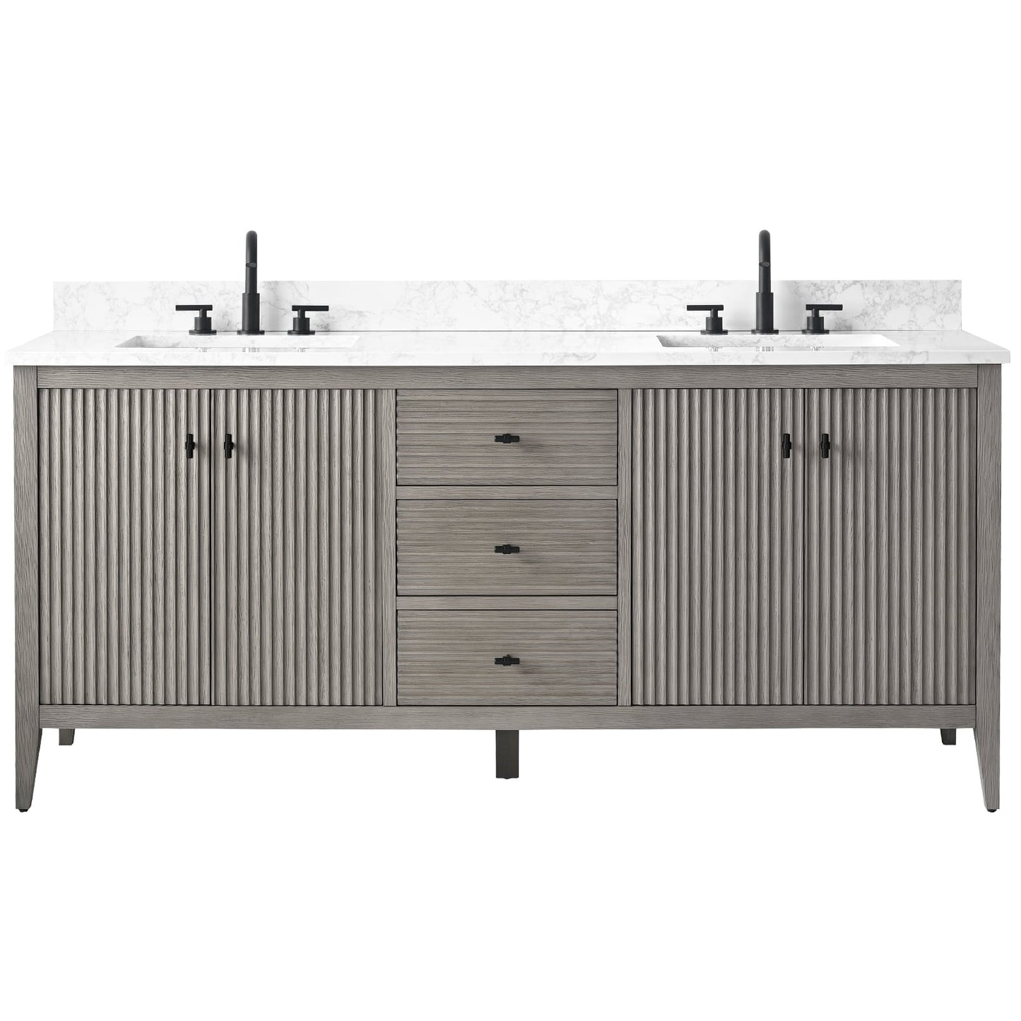 Meuble-lavabo de salle de bain Art 72 avec double lavabo et dessus en marbre synthétique.