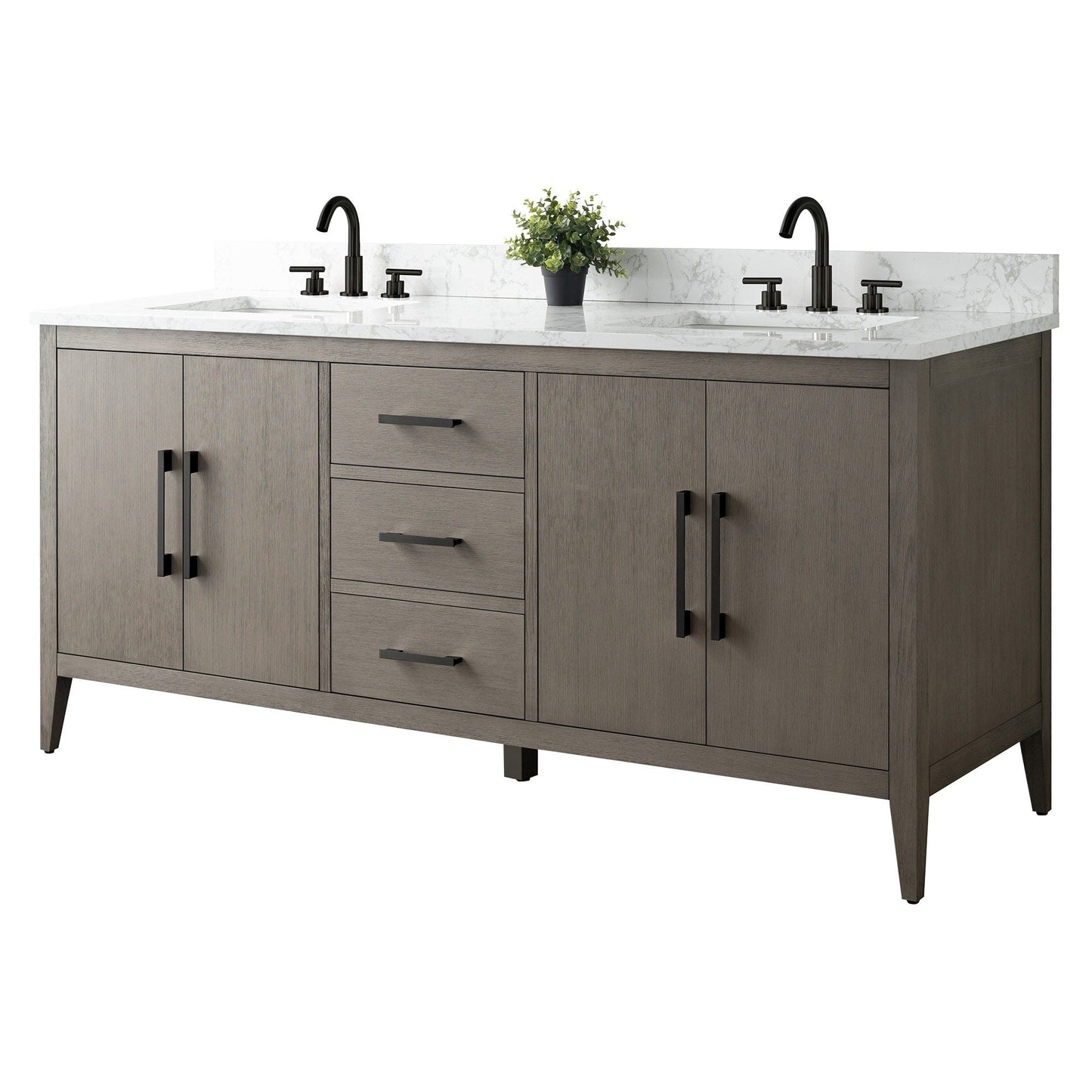Meuble-lavabo de salle de bain Art 72 avec double lavabo et dessus en marbre synthétique.