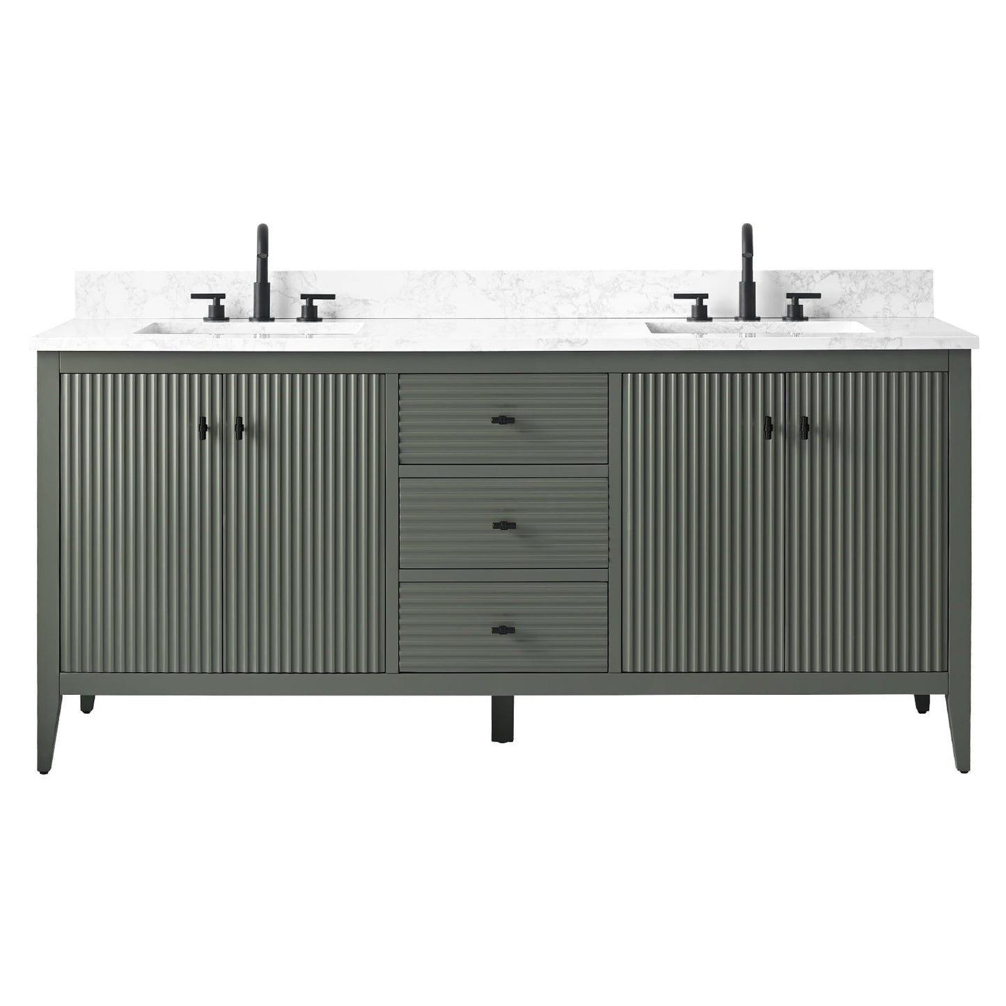 Meuble-lavabo de salle de bain Art 72 avec double lavabo et dessus en marbre synthétique.