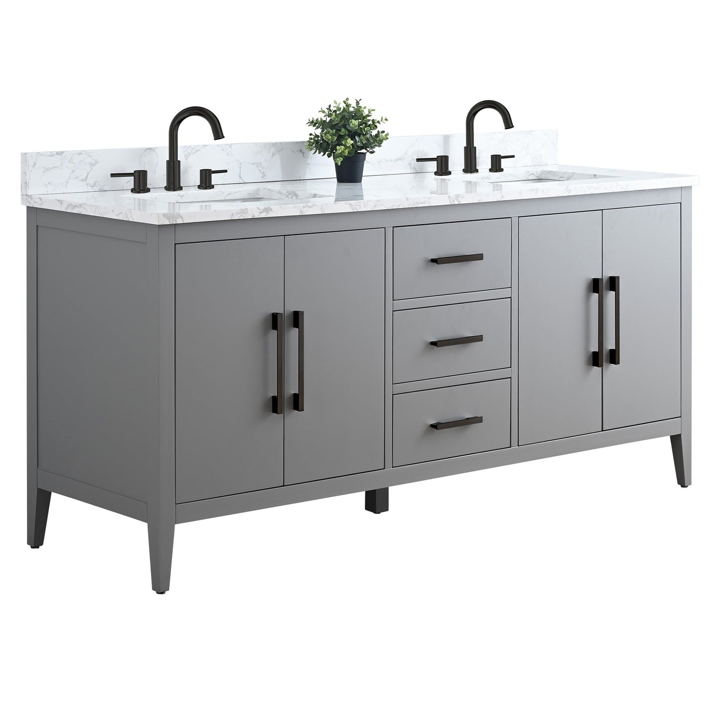 Meuble-lavabo de salle de bain Art 72 avec double lavabo et dessus en marbre synthétique.