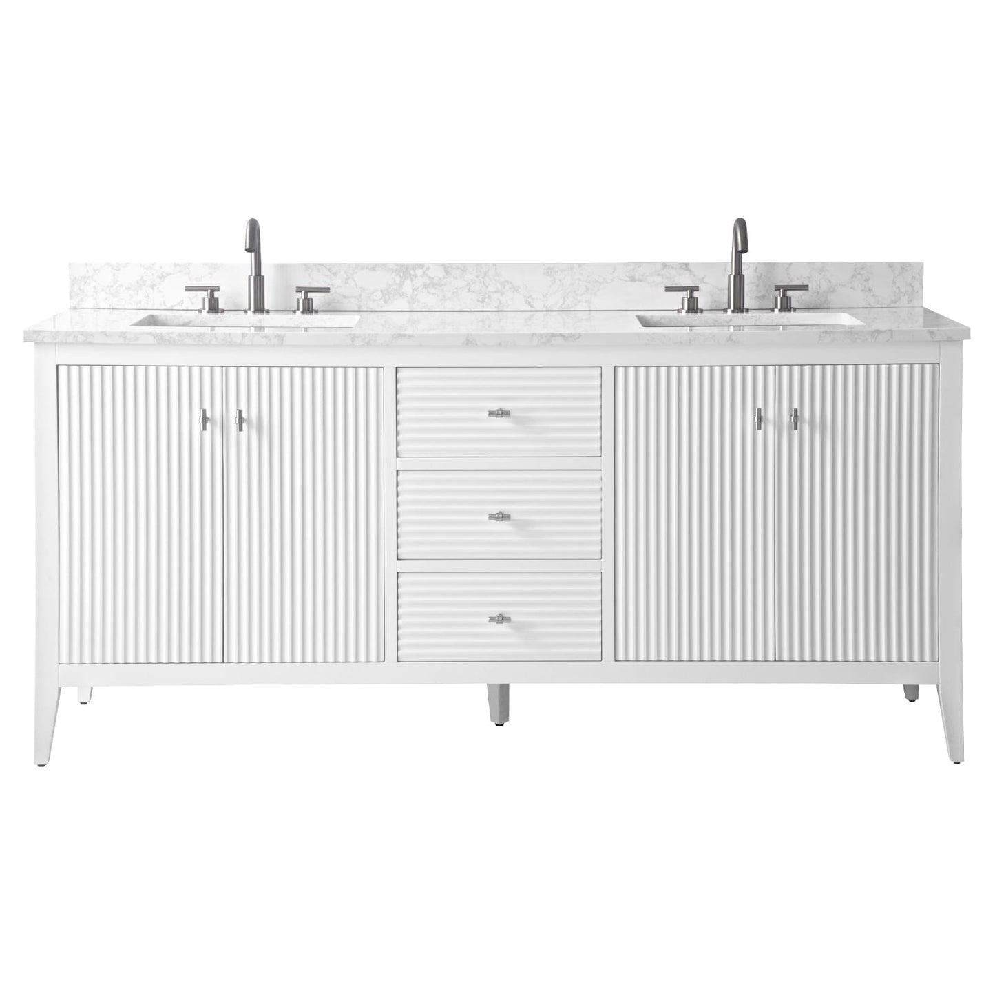 Meuble-lavabo de salle de bain Art 72 avec double lavabo et dessus en marbre synthétique.