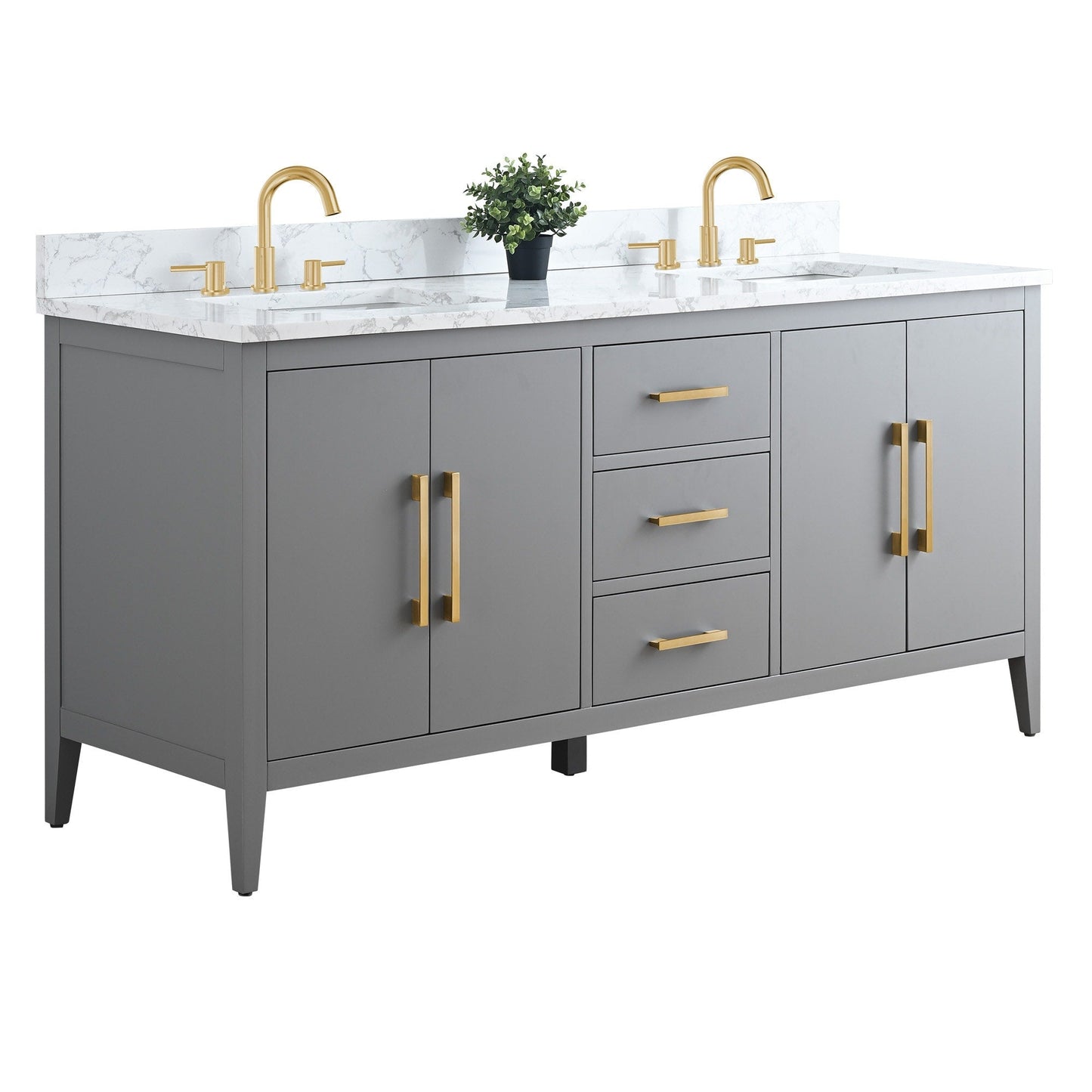 Meuble-lavabo de salle de bain Art 72 avec double lavabo et dessus en marbre synthétique.