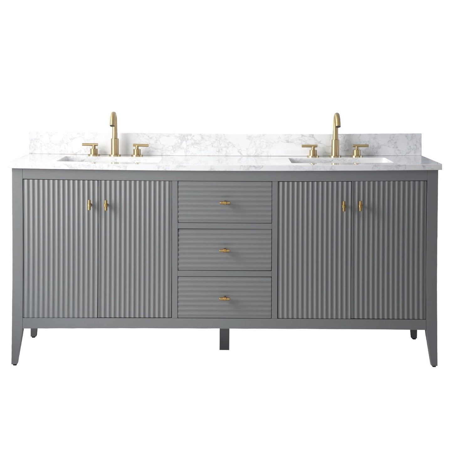 Meuble-lavabo de salle de bain Art 72 avec double lavabo et dessus en marbre synthétique.