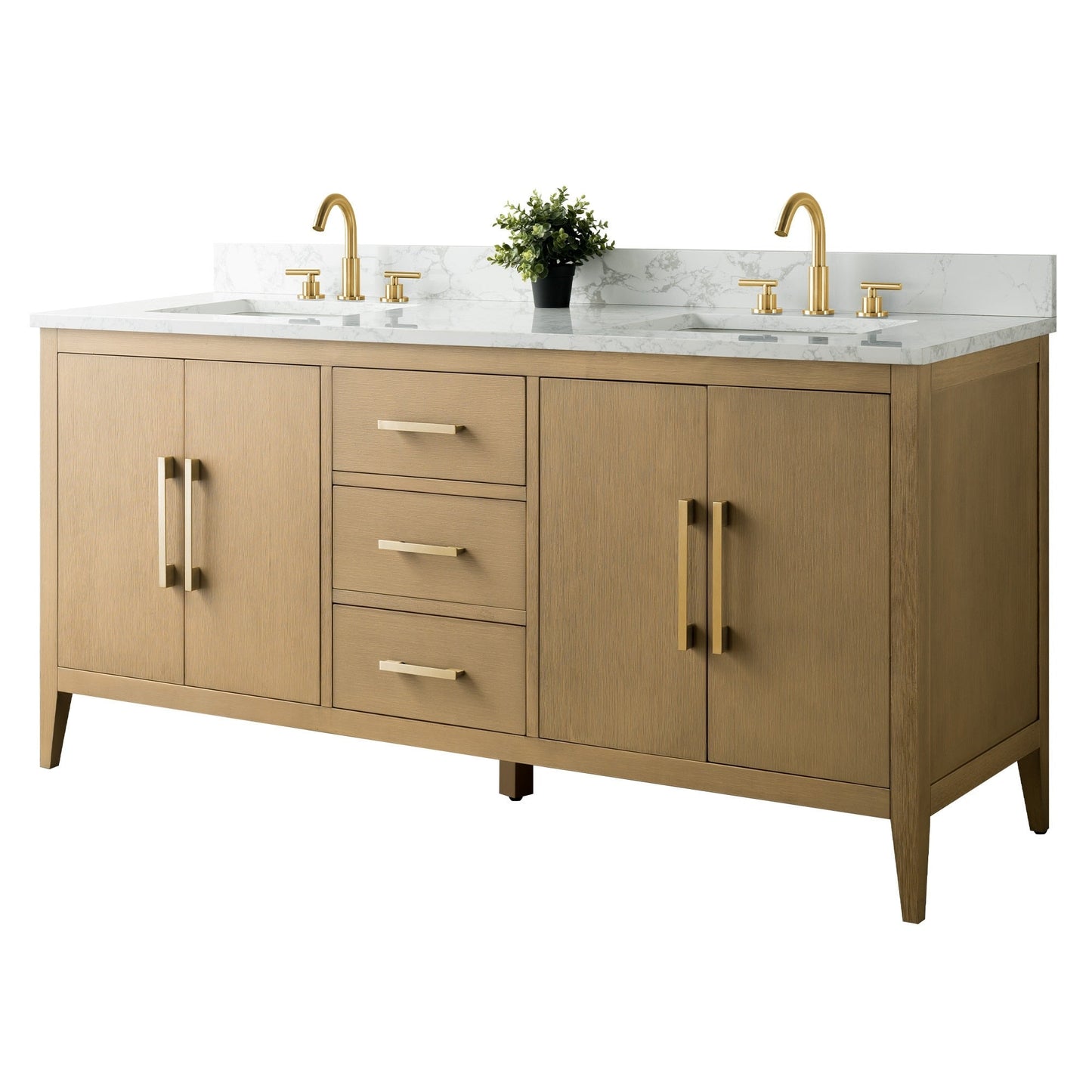 Meuble-lavabo de salle de bain Art 72 avec double lavabo et dessus en marbre synthétique.