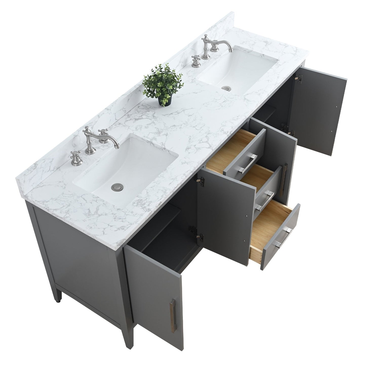 Meuble-lavabo de salle de bain Art 72 avec double lavabo et dessus en marbre synthétique.
