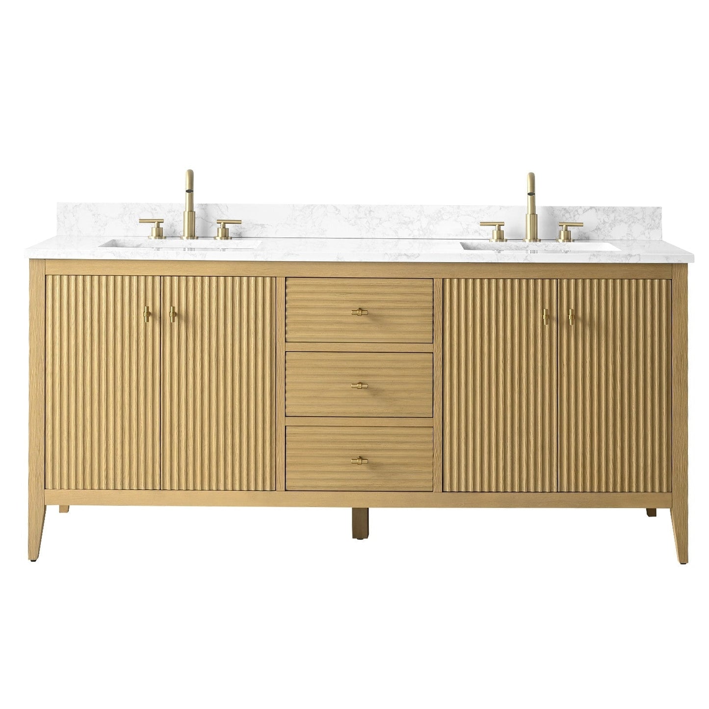 Meuble-lavabo de salle de bain Art 72 avec double lavabo et dessus en marbre synthétique.