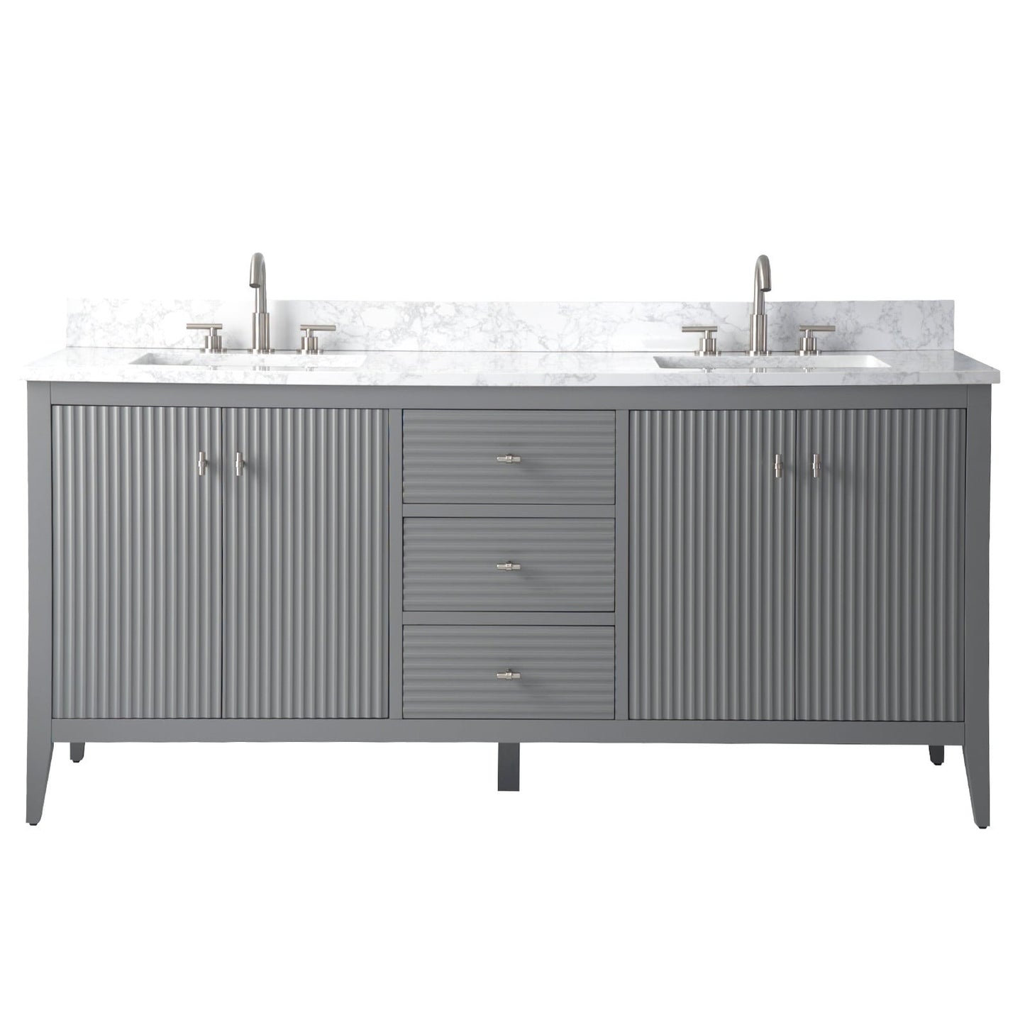 Meuble-lavabo de salle de bain Art 72 avec double lavabo et dessus en marbre synthétique.