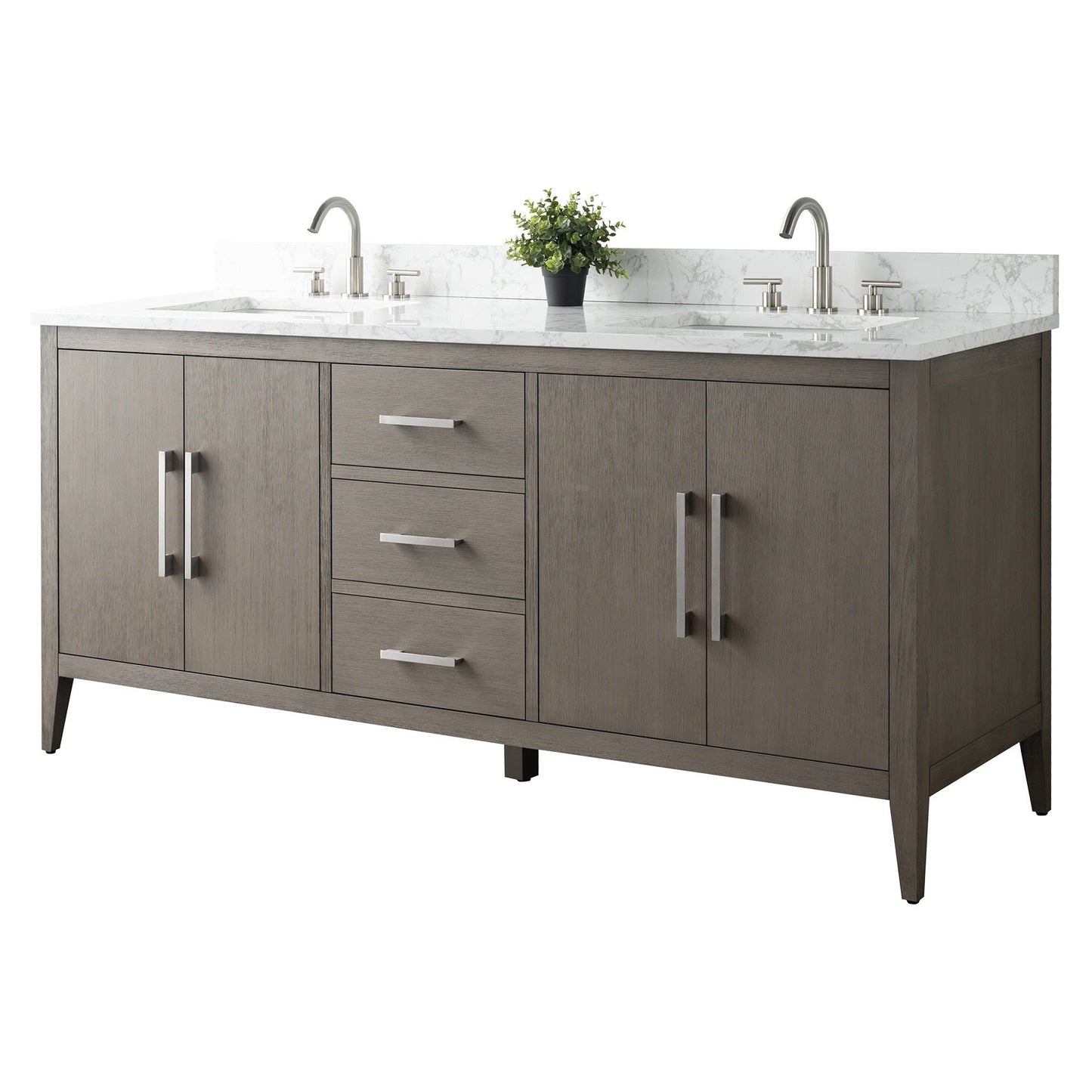 Meuble-lavabo de salle de bain Art 72 avec double lavabo et dessus en marbre synthétique.
