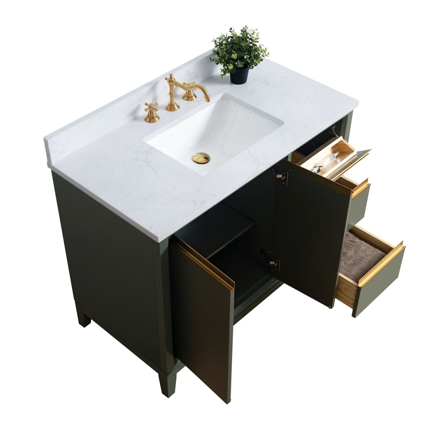 Meuble-lavabo Vanity Art avec lavabo en céramique et plan de travail en marbre composite.