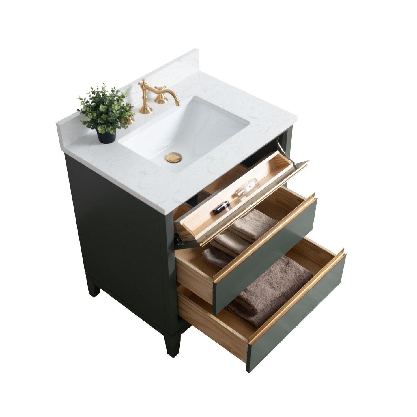 Meuble-lavabo Vanity Art avec lavabo en céramique et plan de travail en marbre composite.