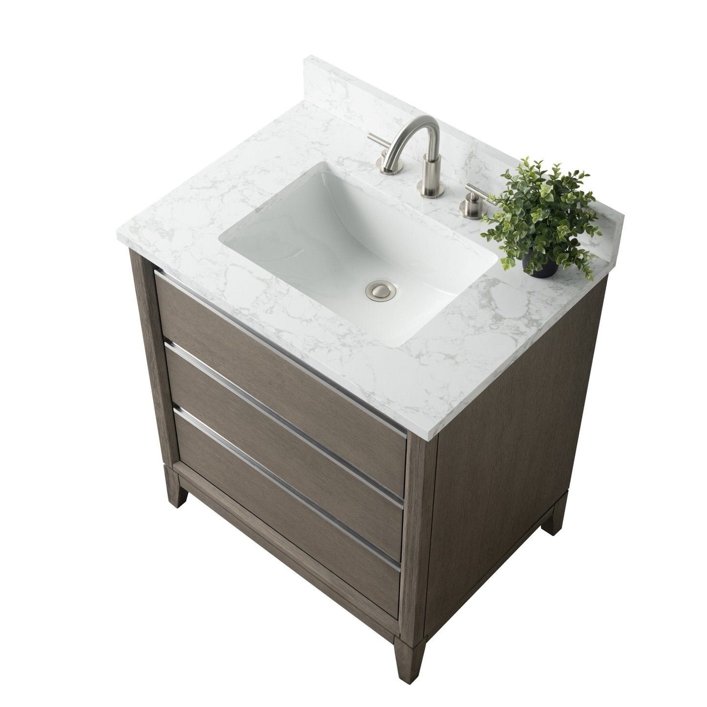Meuble-lavabo Vanity Art avec lavabo en céramique et plan de travail en marbre composite.