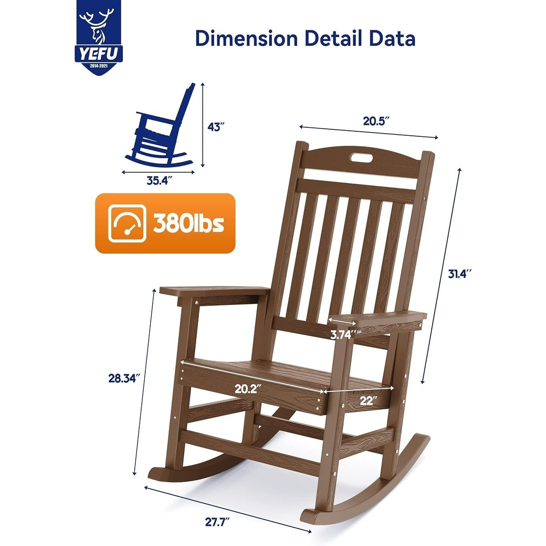 WINSOON Chaise à bascule d'extérieur résistante aux intempéries, lot de 2