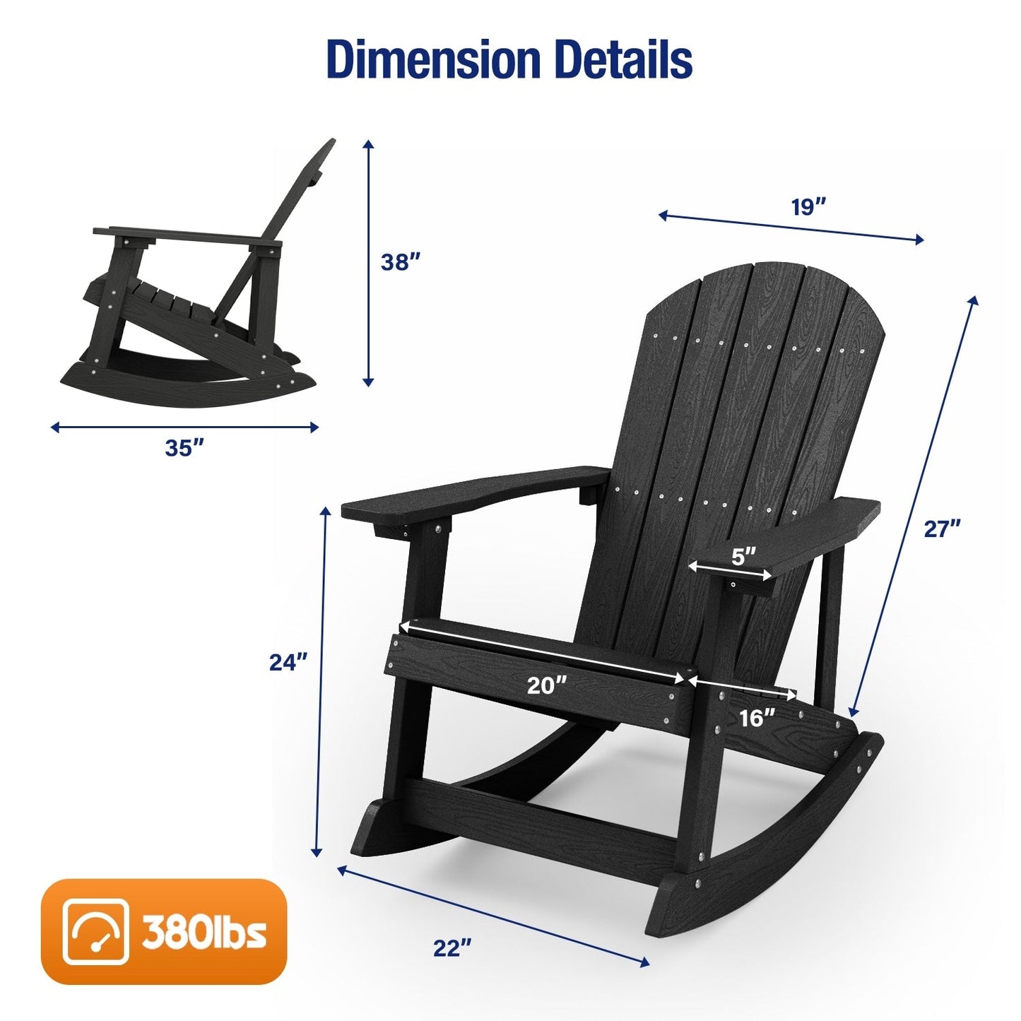 WINSOON Chaise à bascule d'extérieur résistante aux intempéries, lot de 2