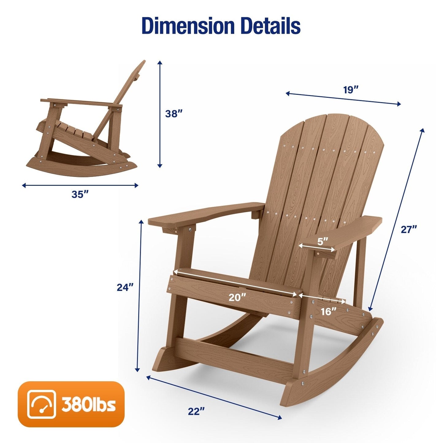 WINSOON Chaise à bascule d'extérieur résistante aux intempéries, lot de 2