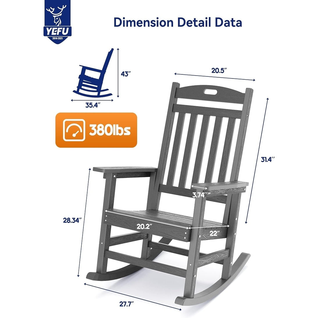 WINSOON Chaise à bascule d'extérieur résistante aux intempéries, lot de 2
