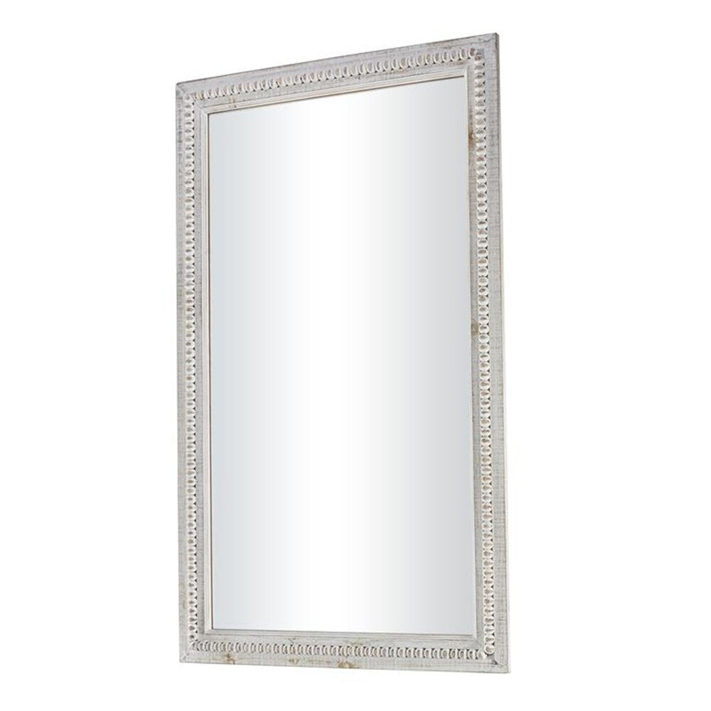 Miroir mural rectangulaire en bois sculpté et perlé, style rustique blanchi, 48 x 28 - Miroir 48 x 28