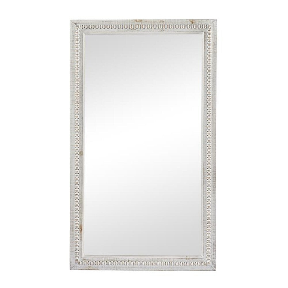 Miroir mural rectangulaire en bois sculpté et perlé, style rustique blanchi, 48 x 28 - Miroir 48 x 28