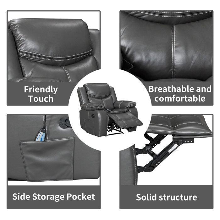 Fauteuil inclinable large en cuir durable avec massage et chauffage.