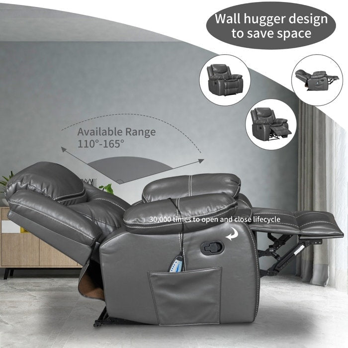 Fauteuil inclinable large en cuir durable avec massage et chauffage.