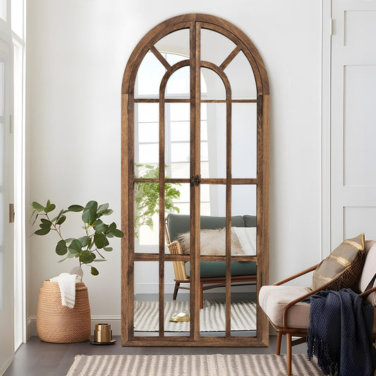 Miroir à fenêtre, miroir en bois incurvé, 180 cm (L) x 79 cm (l)