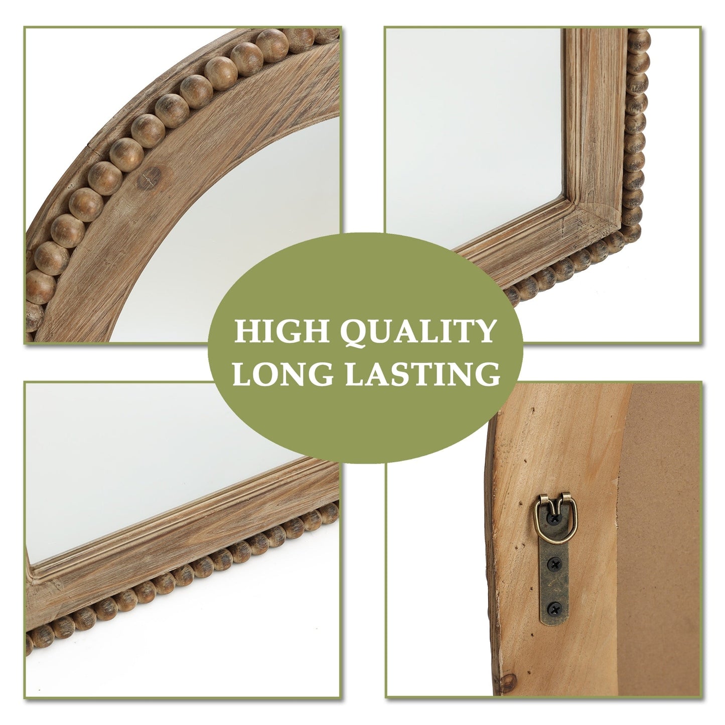Miroir mural à cadre en bois en forme d'arche, miroir mural de salle de bain - 39,25 H x 25,87 L x 1,5 P