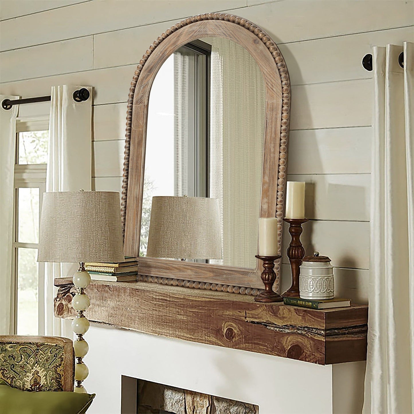 Miroir mural à cadre en bois en forme d'arche, miroir mural de salle de bain - 39,25 H x 25,87 L x 1,5 P