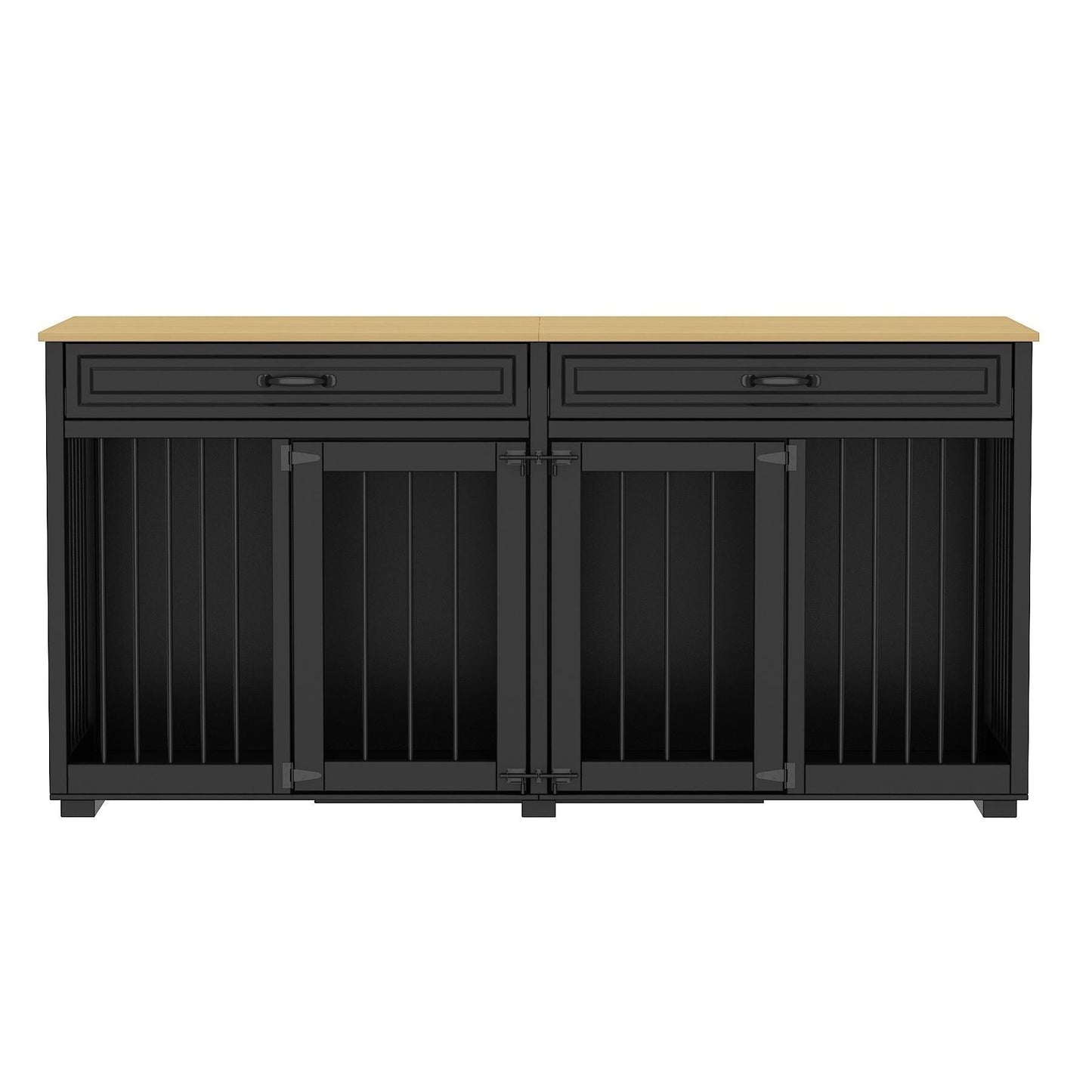 Meuble en bois pour chenil double pour chien avec 2 tiroirs et séparateur