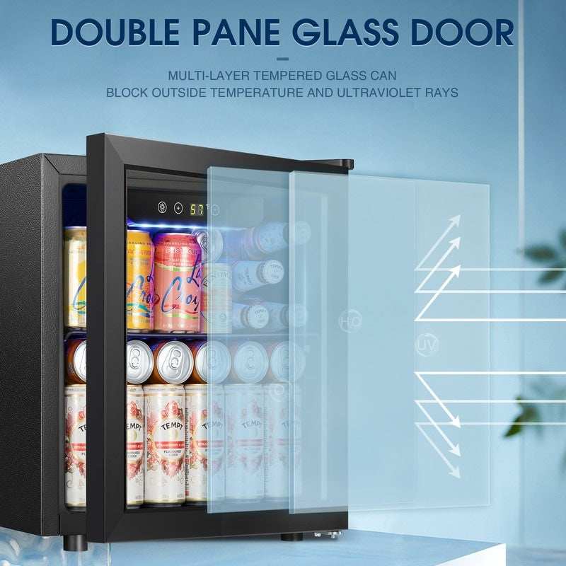 Réfrigérateur à boissons de 1,3 pi³ - Mini réfrigérateur à porte vitrée, capacité de 48 canettes ou 12 bouteilles, contrôle électronique tactile