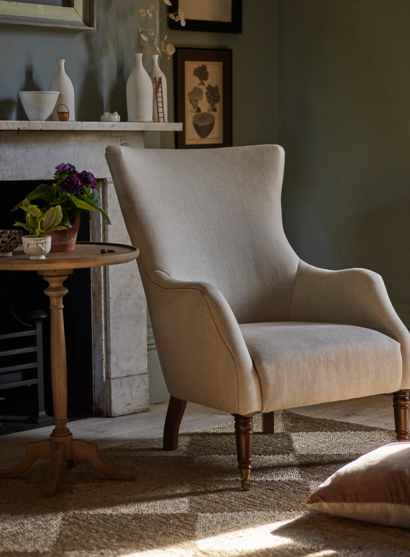 Fauteuil à oreilles Bromley, lin naturel
