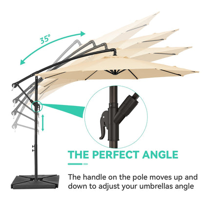 Parasol cantilever en acier de 3 m avec levier de manivelle et base lestée