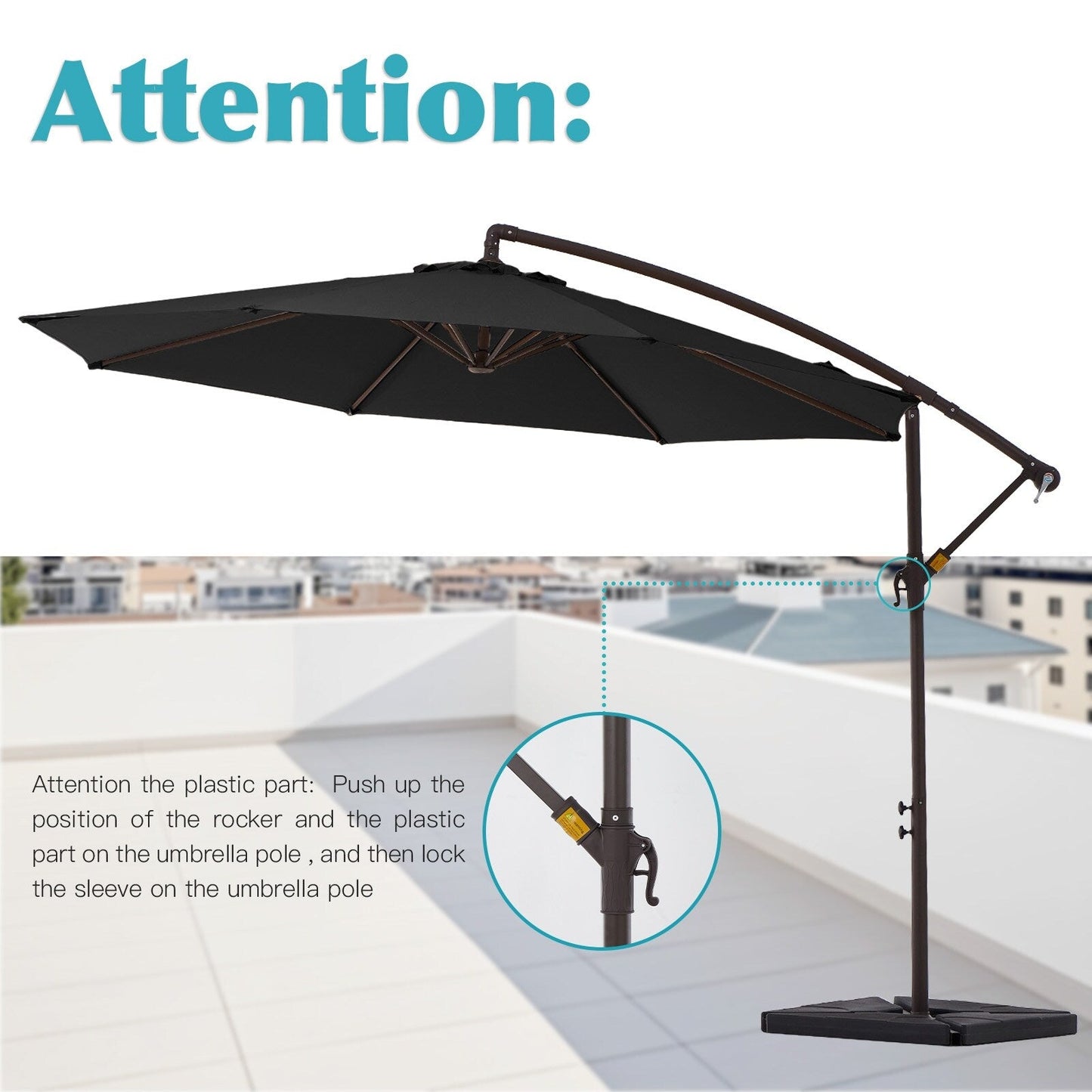 Parasol cantilever en acier de 3 m avec levier de manivelle et base lestée