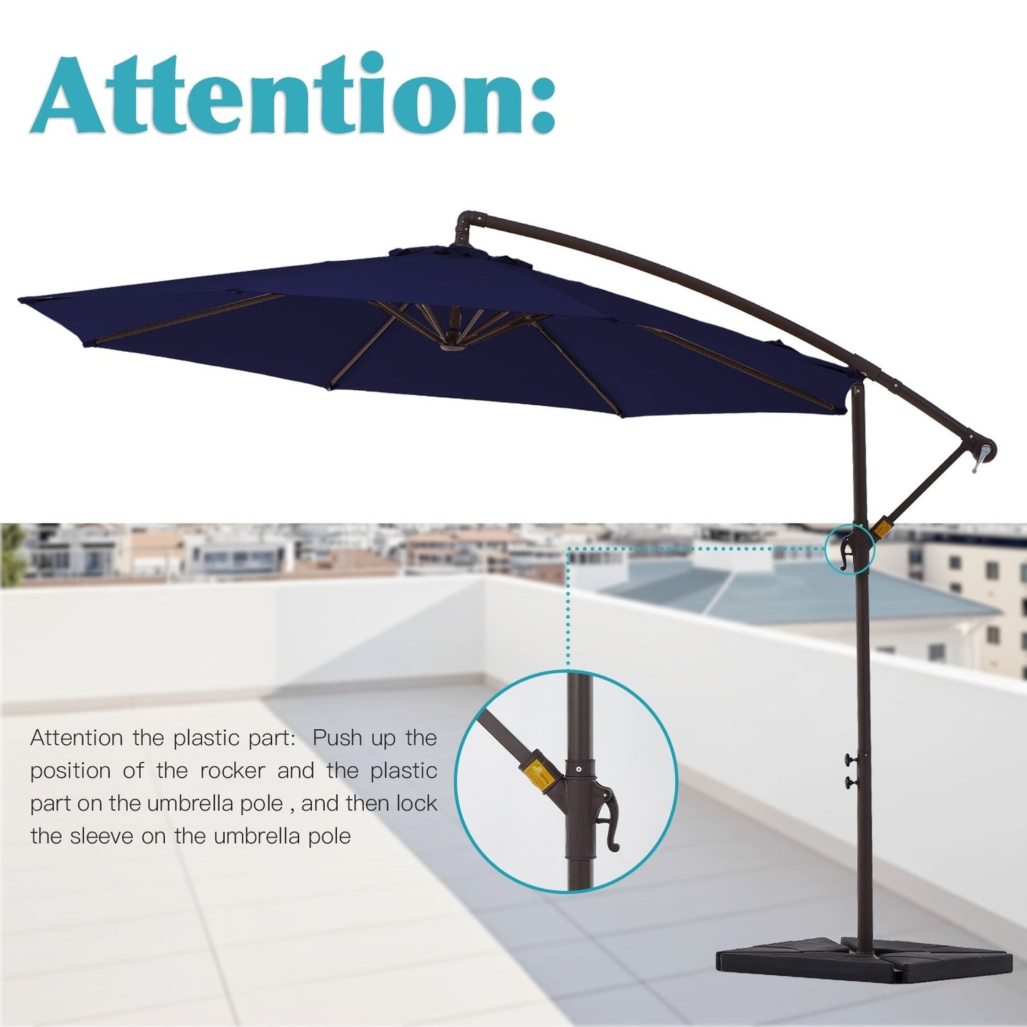 Parasol cantilever en acier de 3 m avec levier de manivelle et base lestée