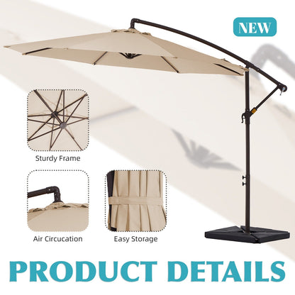 Parasol cantilever en acier de 3 m avec levier de manivelle et base lestée