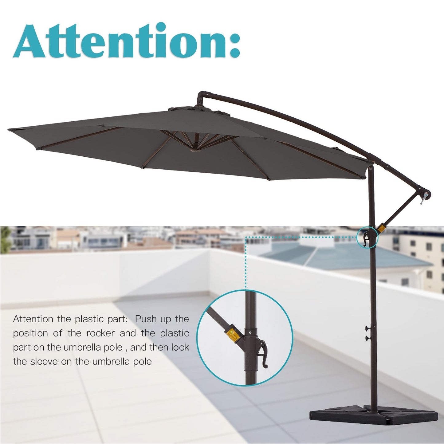 Parasol cantilever en acier de 3 m avec levier de manivelle et base lestée