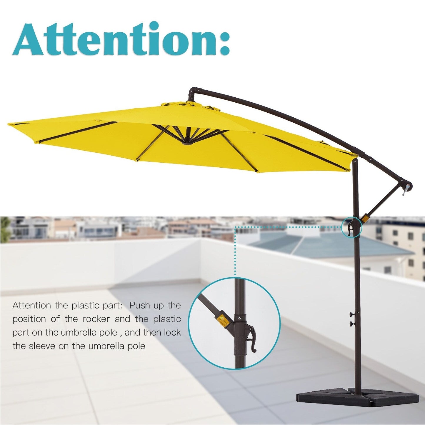 Parasol cantilever en acier de 3 m avec levier de manivelle et base lestée