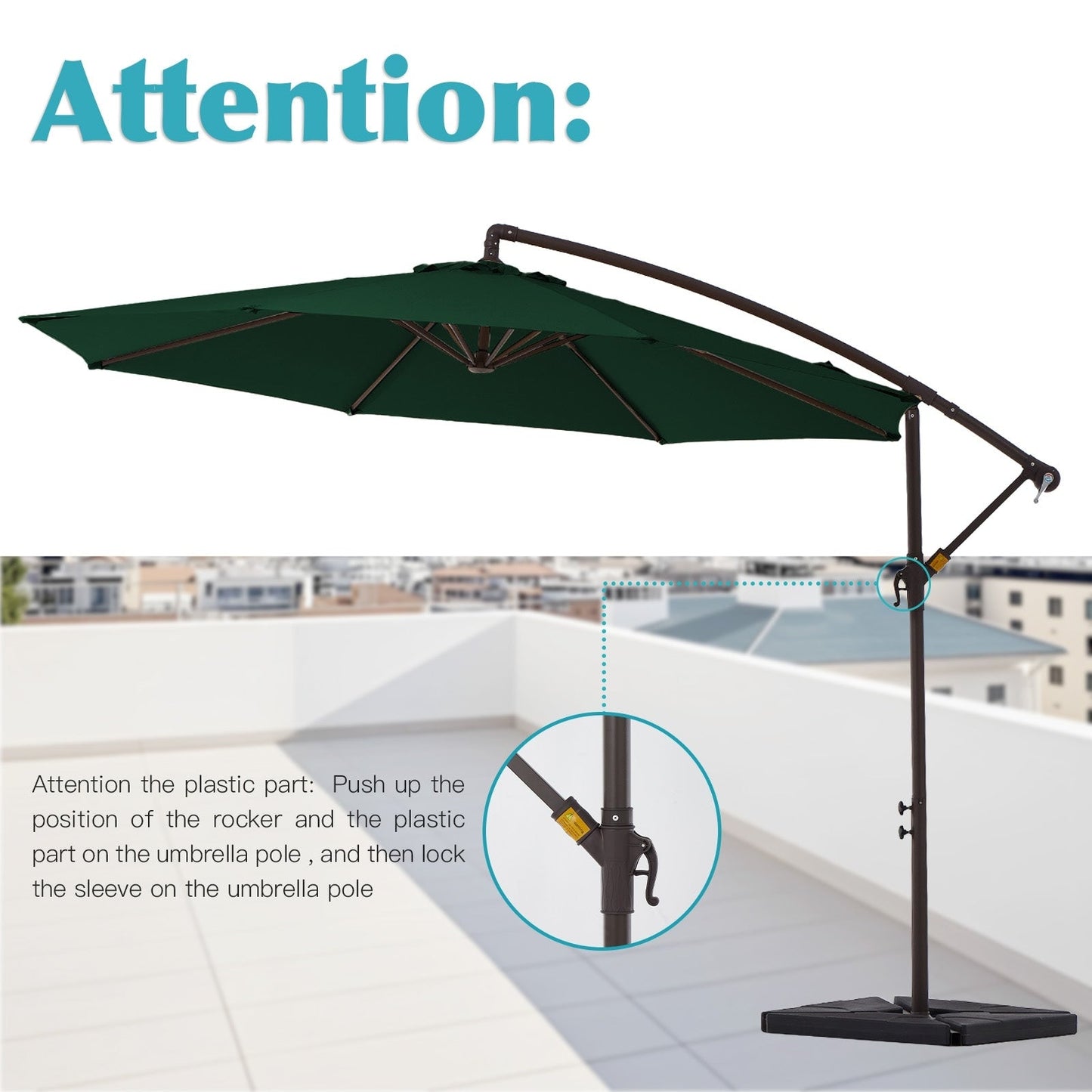 Parasol cantilever en acier de 3 m avec levier de manivelle et base lestée