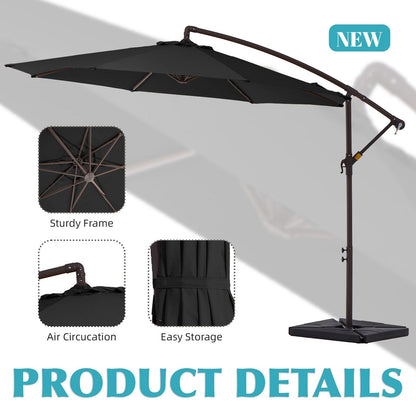 Parasol cantilever en acier de 3 m avec levier de manivelle et base lestée