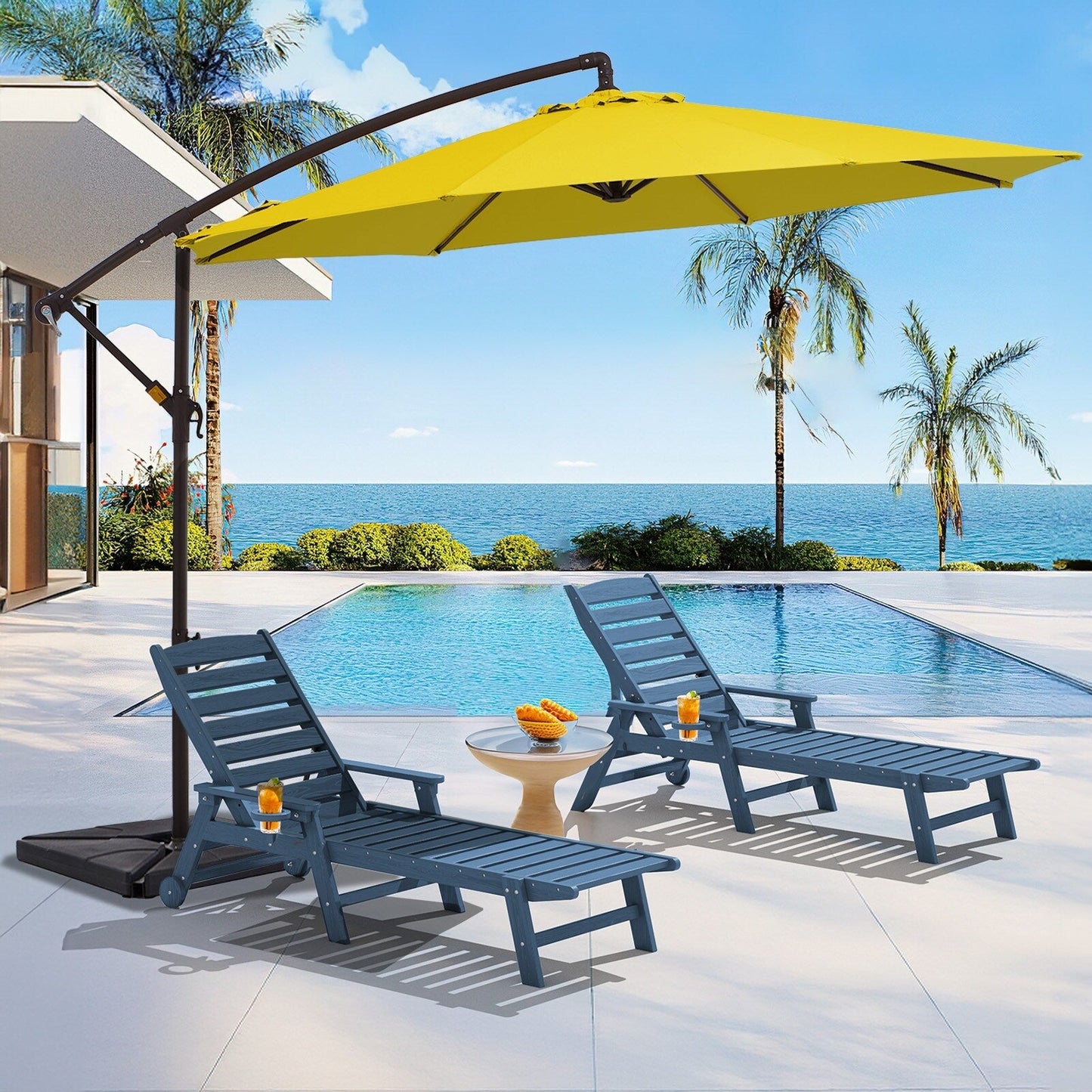 Parasol cantilever en acier de 3 m avec levier de manivelle et base lestée