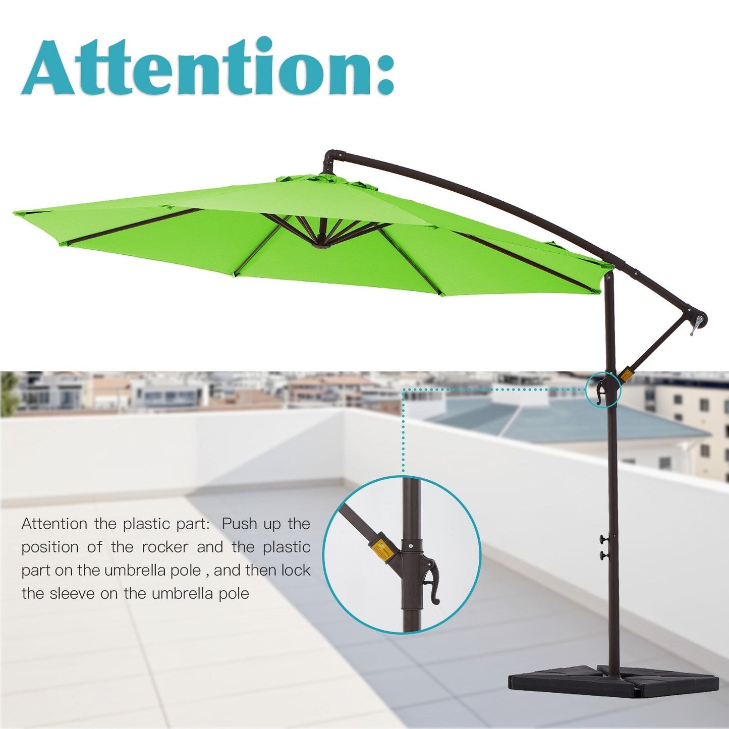 Parasol cantilever en acier de 3 m avec levier de manivelle et base lestée