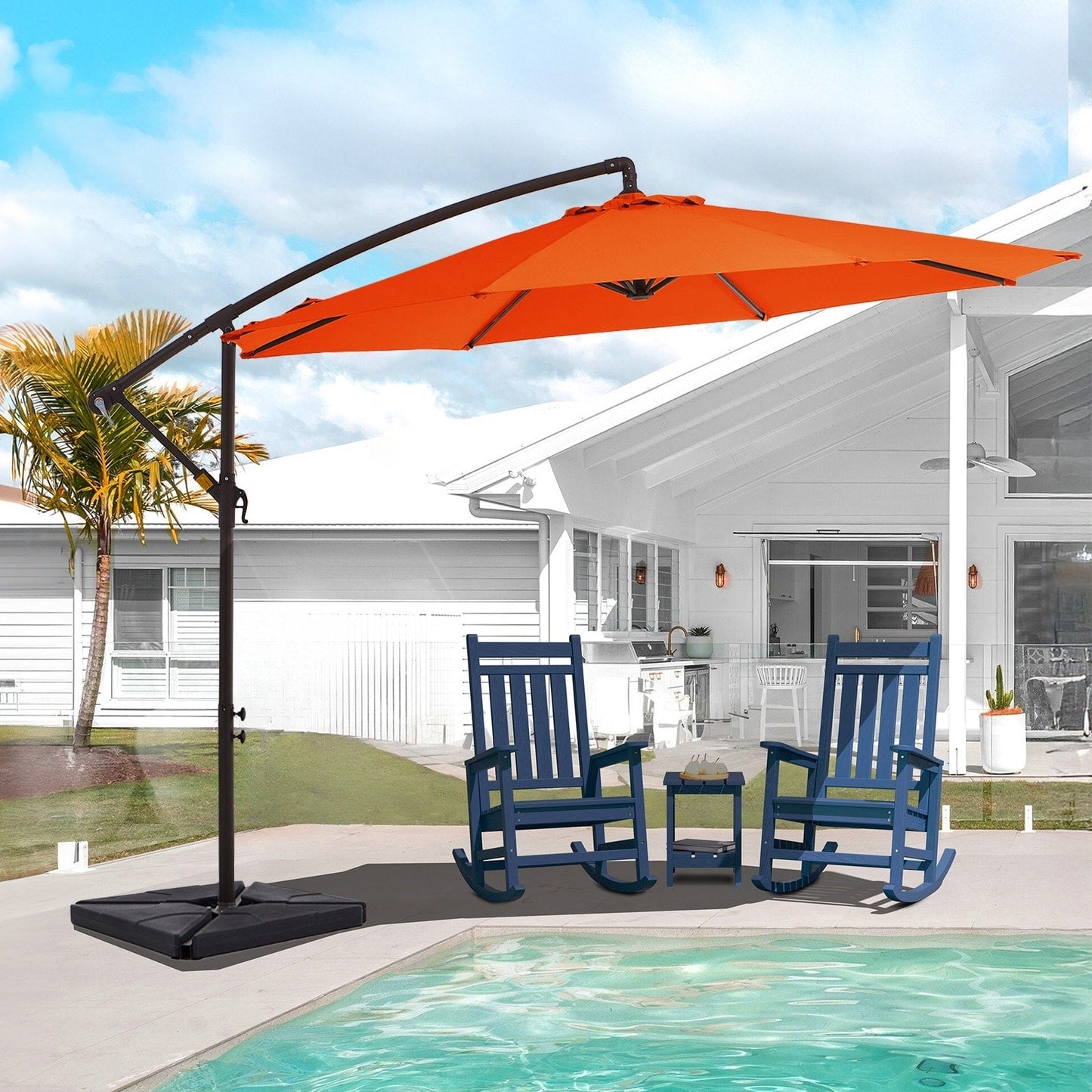 Parasol cantilever en acier de 3 m avec levier de manivelle et base lestée
